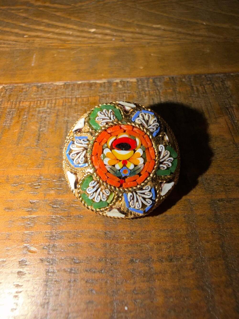 Vintage Italian Micro Mosaic Floral Brooch